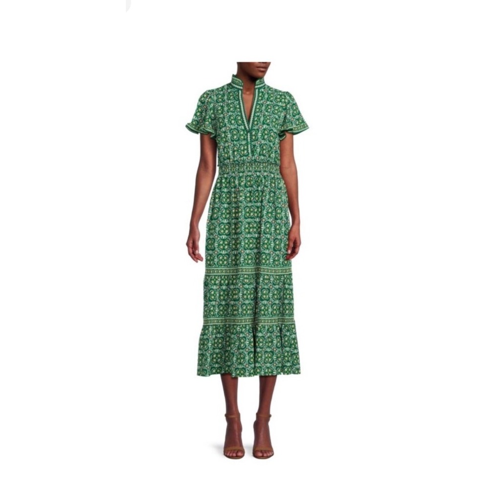 Boho Green Floral Maxi Dress Cottage Core Coquette XS Max Studio EUC